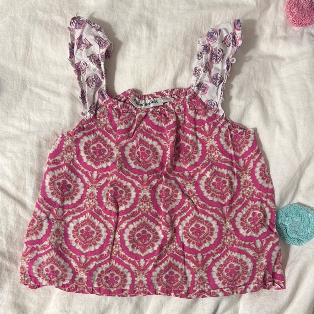 Roller Rabbit 2T Pink and White Patterned Sleeveless Top